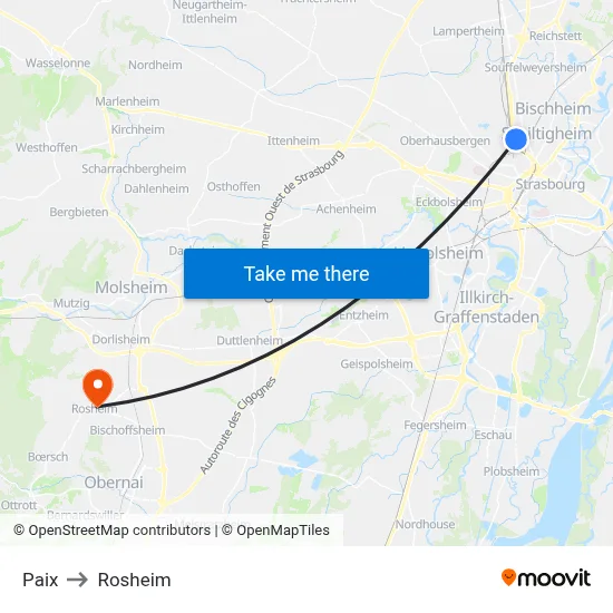 Paix to Rosheim map