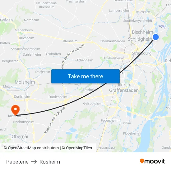 Papeterie to Rosheim map