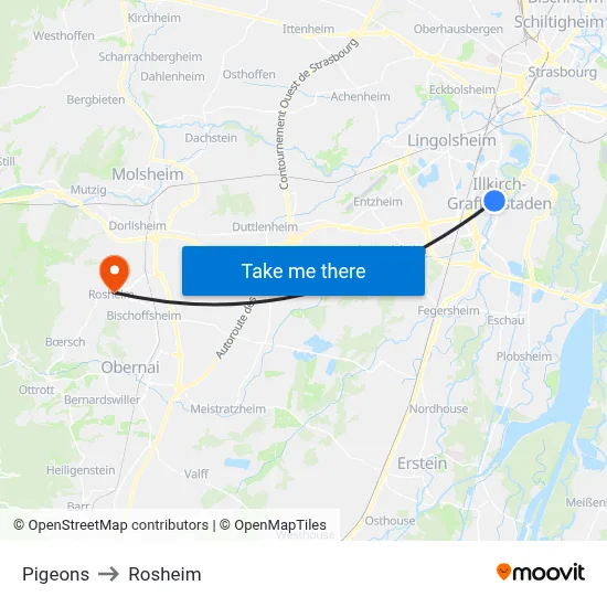 Pigeons to Rosheim map