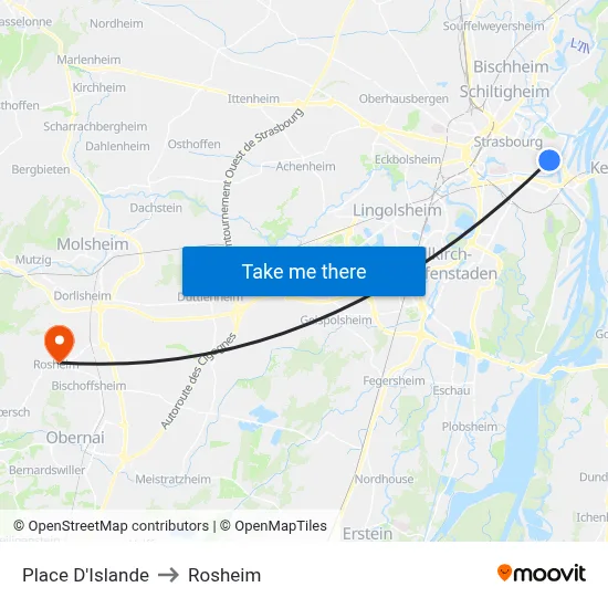 Place D'Islande to Rosheim map