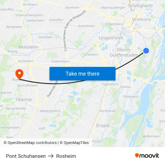 Pont Schuhansen to Rosheim map