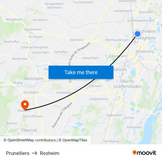Prunelliers to Rosheim map