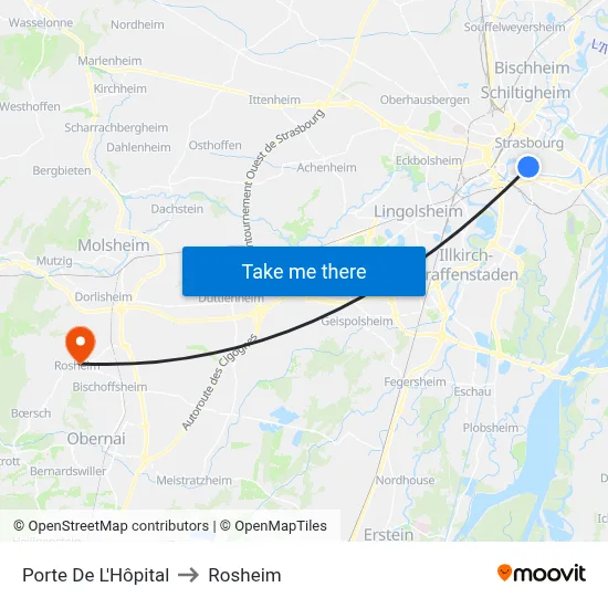 Porte De L'Hôpital to Rosheim map