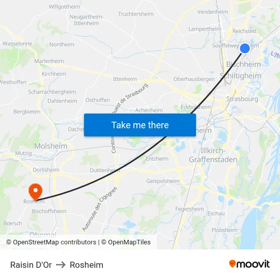Raisin D'Or to Rosheim map