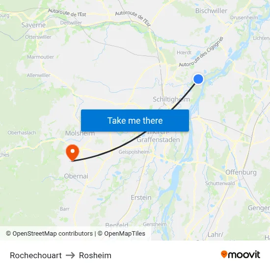 Rochechouart to Rosheim map