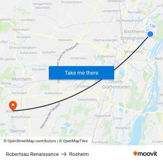 Robertsau Renaissance to Rosheim map
