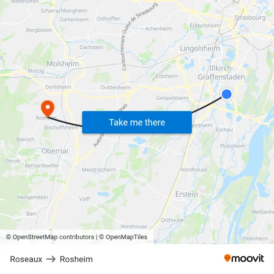Roseaux to Rosheim map