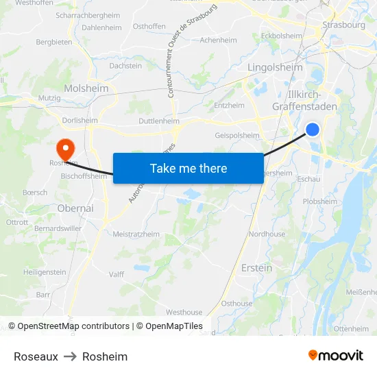 Roseaux to Rosheim map