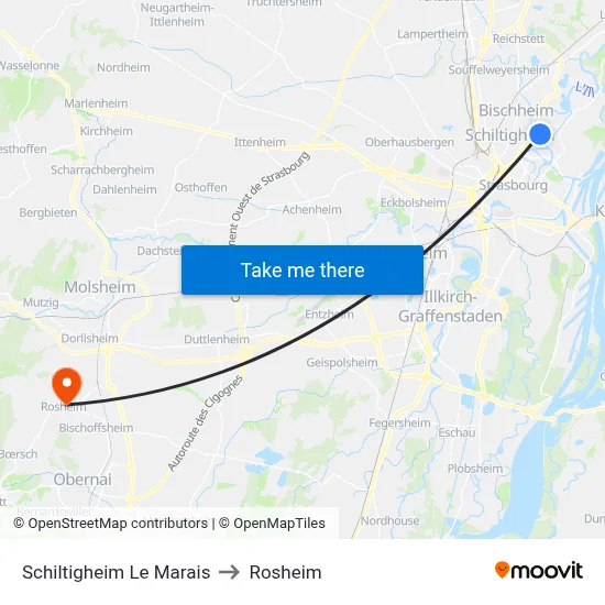 Schiltigheim Le Marais to Rosheim map