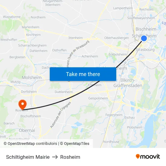 Schiltigheim Mairie to Rosheim map