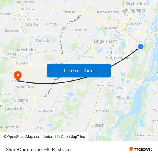 Saint-Christophe to Rosheim map
