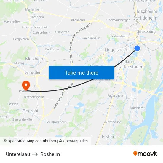 Unterelsau to Rosheim map