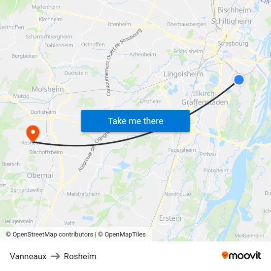 Vanneaux to Rosheim map