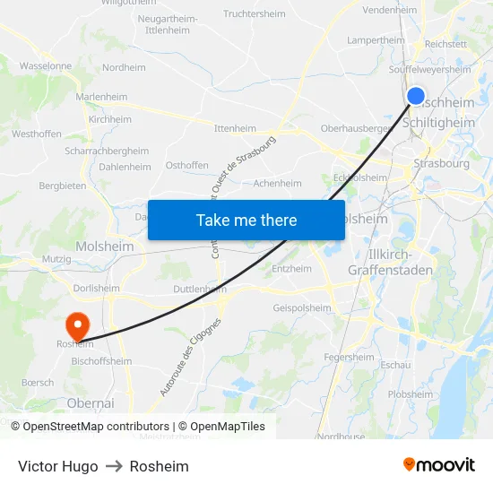 Victor Hugo to Rosheim map