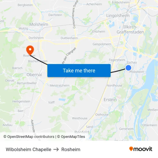 Wibolsheim Chapelle to Rosheim map
