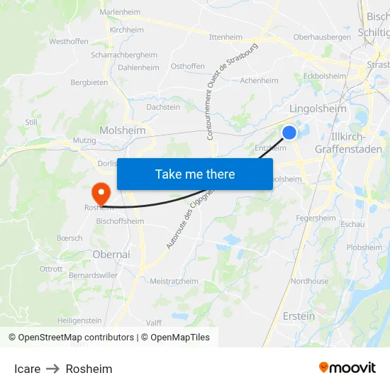Icare to Rosheim map