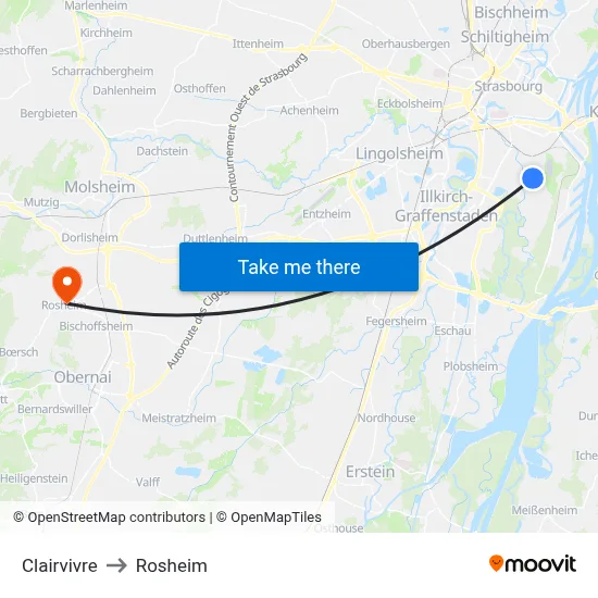 Clairvivre to Rosheim map