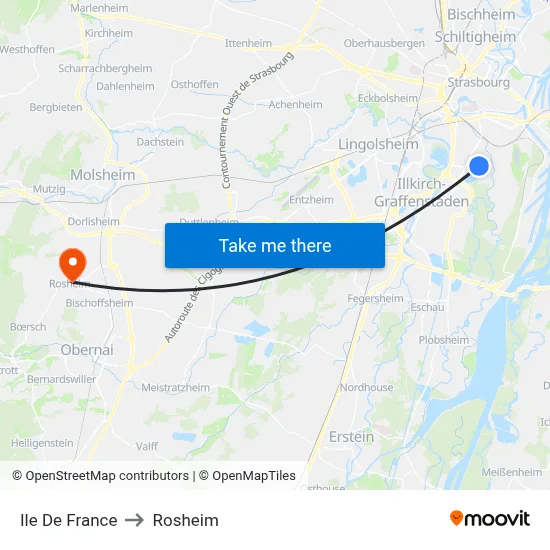 Ile De France to Rosheim map