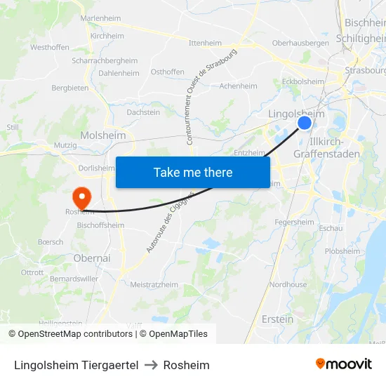 Lingolsheim Tiergaertel to Rosheim map