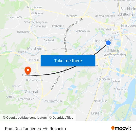 Parc Des Tanneries to Rosheim map