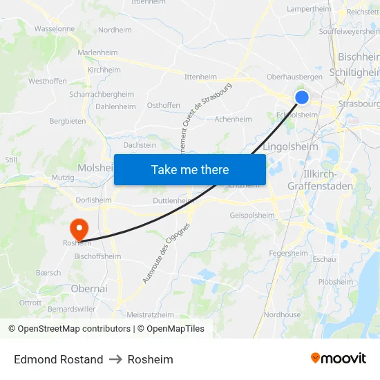 Edmond Rostand to Rosheim map