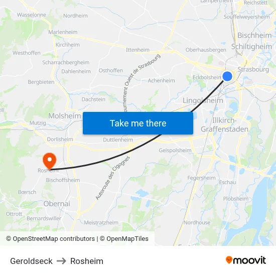 Geroldseck to Rosheim map
