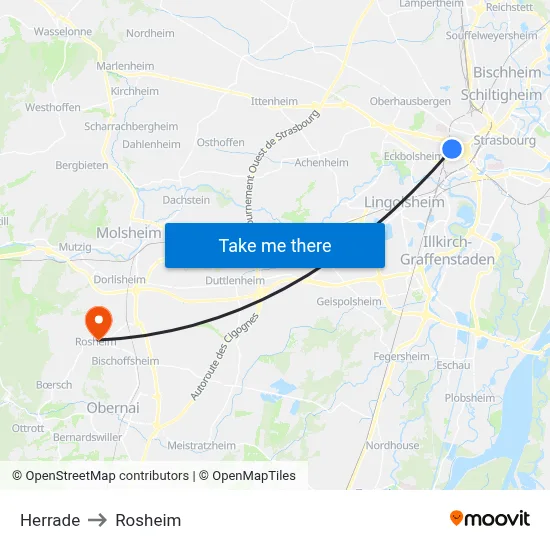 Herrade to Rosheim map