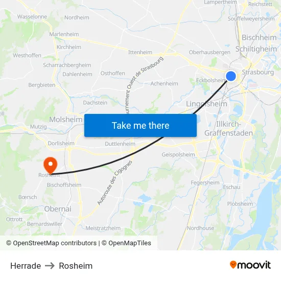 Herrade to Rosheim map