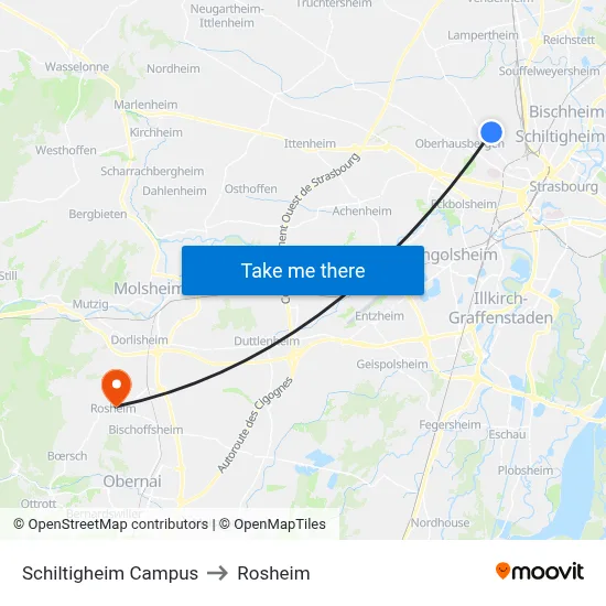 Schiltigheim Campus to Rosheim map
