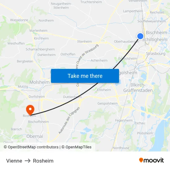 Vienne to Rosheim map