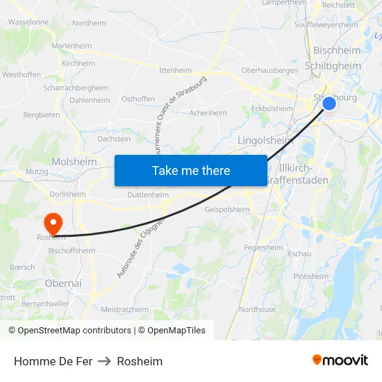 Homme De Fer to Rosheim map