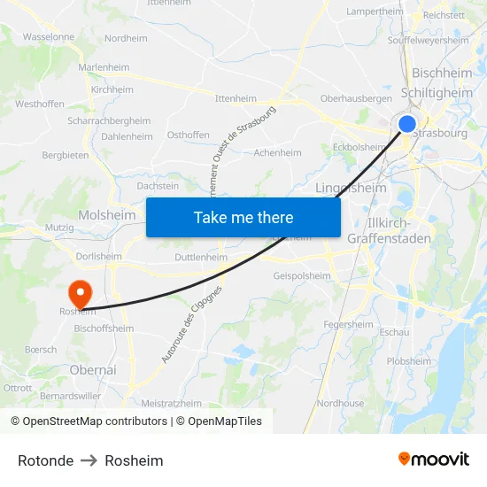 Rotonde to Rosheim map