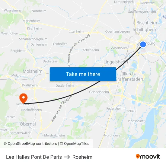 Les Halles Pont De Paris to Rosheim map