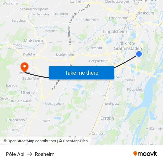 Pôle Api to Rosheim map