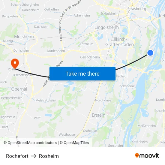 Rochefort to Rosheim map