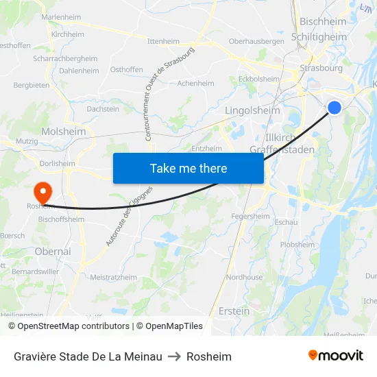 Gravière Stade De La Meinau to Rosheim map