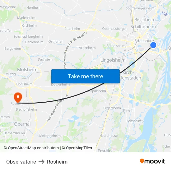 Observatoire to Rosheim map