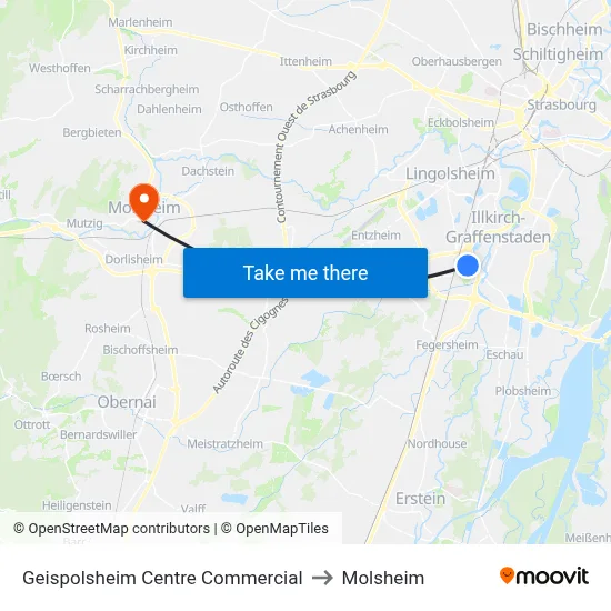 Geispolsheim Centre Commercial to Molsheim map