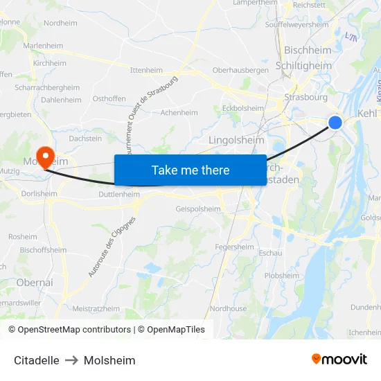 Citadelle to Molsheim map
