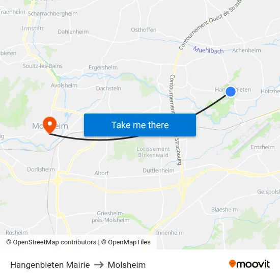 Hangenbieten Mairie to Molsheim map