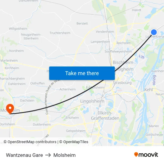 Wantzenau Gare to Molsheim map