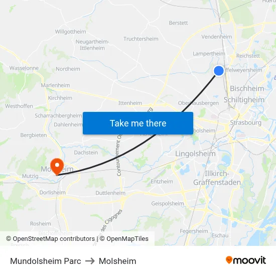 Mundolsheim Parc to Molsheim map