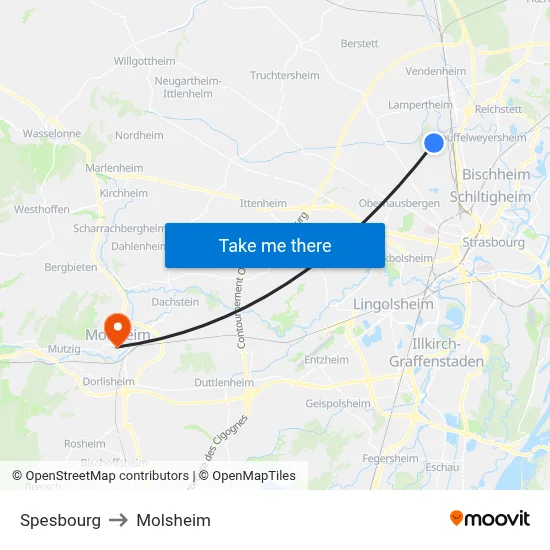 Spesbourg to Molsheim map