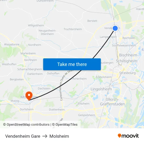 Vendenheim Gare to Molsheim map