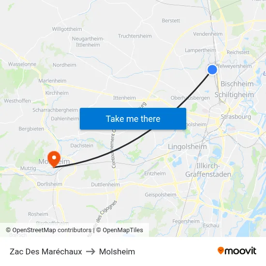 Zac Des Maréchaux to Molsheim map