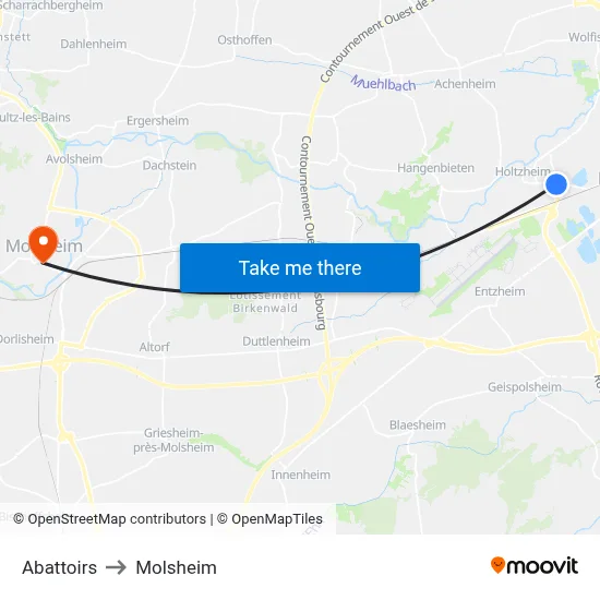 Abattoirs to Molsheim map