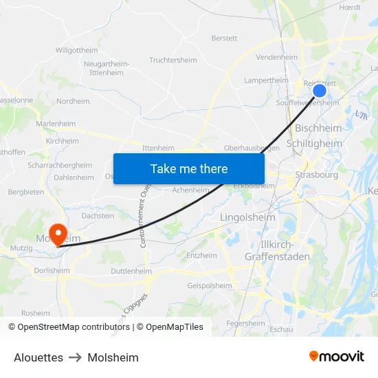 Alouettes to Molsheim map