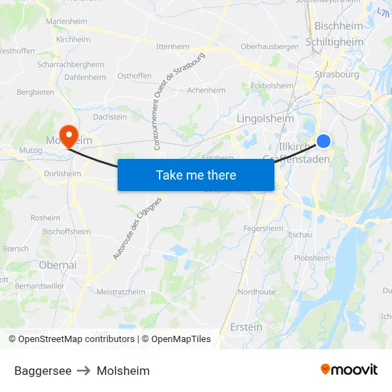 Baggersee to Molsheim map