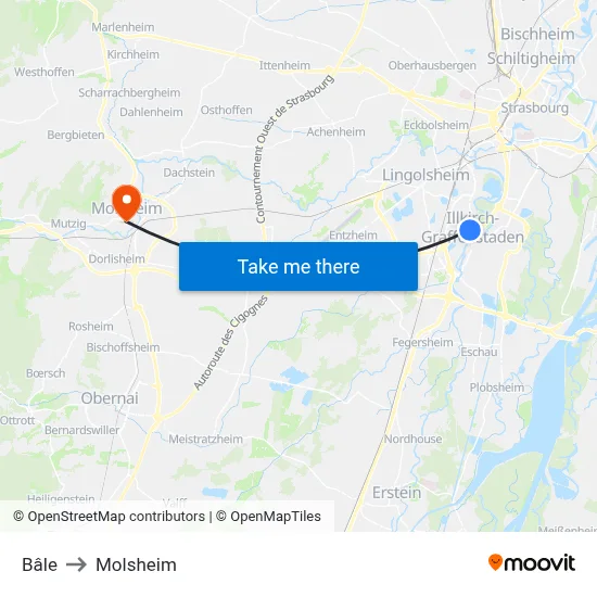 Bâle to Molsheim map