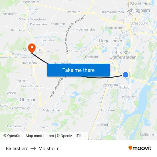 Ballastière to Molsheim map